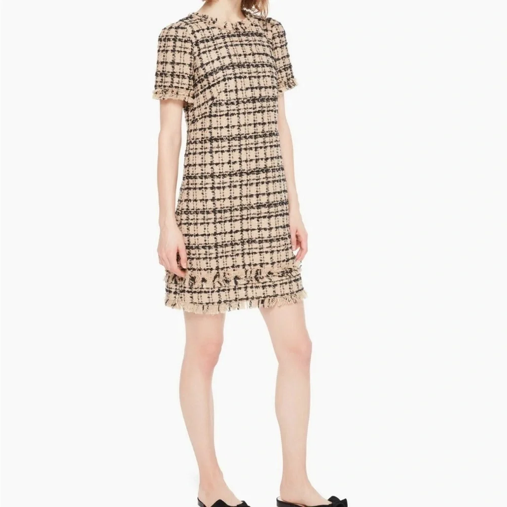 Kate Spade Black and Tan jewel neck sheath Tweed Mini Dress size 0